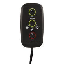 Charger l'image dans la galerie, Télécommande avec 3 boutons. Du haut vers le bas: Bouton de mise en marche, bouton de fonction et bouton de chaleur.
